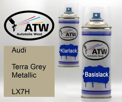 Audi, Terra Grey Metallic, LX7H: 400ml Sprühdose + 400ml Klarlack - Set, von ATW Autoteile West.